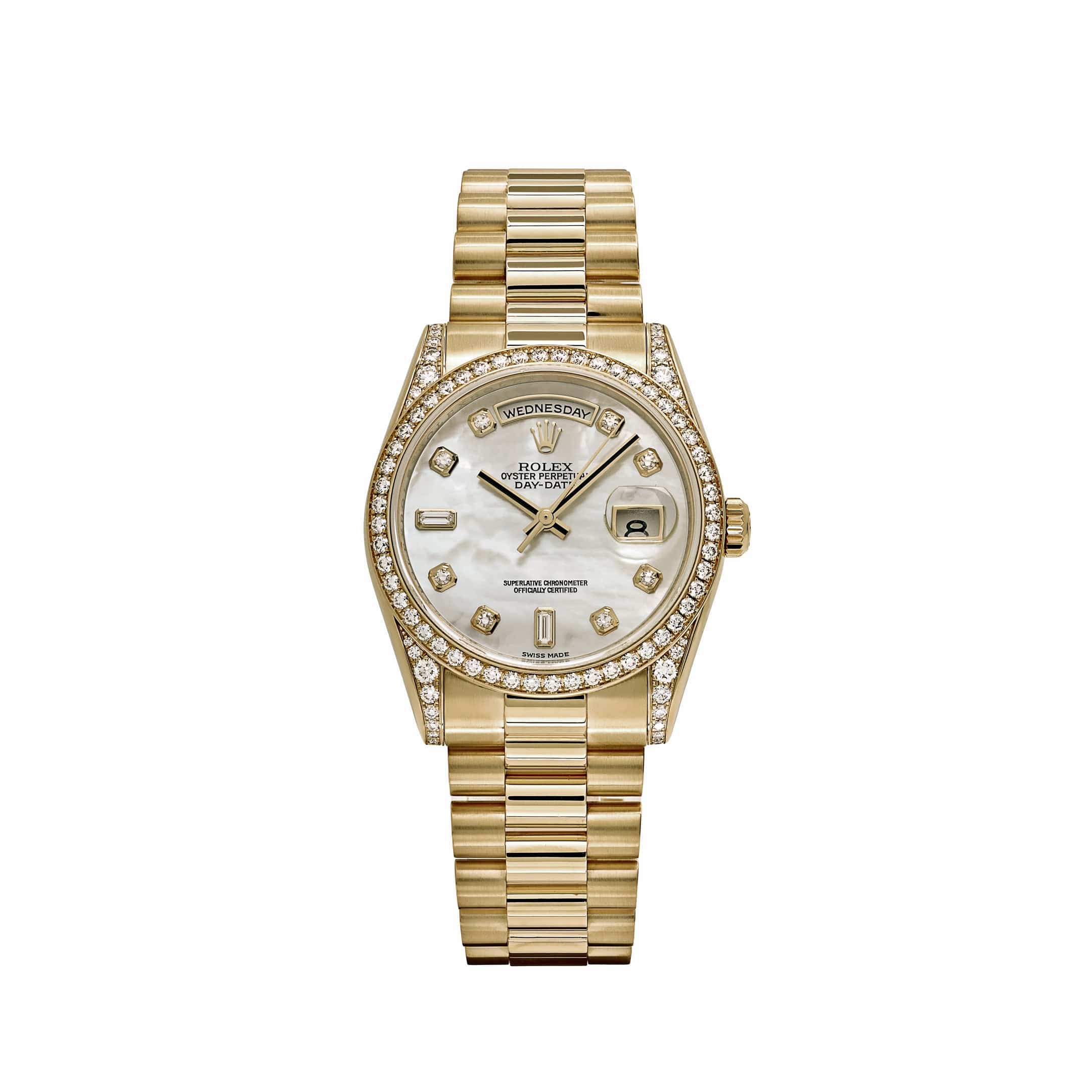 rolex-day-date-118388-yellow-gold-white-mother-of-pearl-dial-diamond-bezel-2008-rolex-43722674176244.jpg Rolex Day-Date 118388 Yellow Gold White Mother of Pearl Dial Diamond Bezel (2008) - Image 1