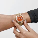Rolex Day-Date 36 128398TBR Yellow Gold Carnelian Diamond Roman Numerals Dial Diamond Bezel - Image 2
