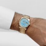 Rolex Day-Date 36 128398TBR Yellow Gold Turquoise Stone Diamond Roman Numerals Dial Diamond Bezel - Image 2