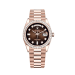 Rolex Day-Date 36 128345RBR Rose Gold Diamond Bezel Brown Diamond Dial