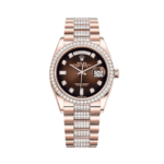 Rolex Day-Date 36 128345RBR Rose Gold Diamond Bezel Brown Diamond Dial