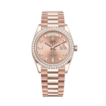 Rolex Day-Date 36 128345RBR Rose Gold Diamond Bezel Rosé Diamond Dial
