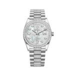 Rolex Day-Date 36 128349RBR White Gold Diamond Bezel Mother of Pearl Diamond Dial