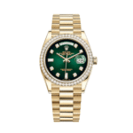 Rolex Day-Date 36 128348RBR Yellow Gold Diamond Bezel Green Diamond Dial