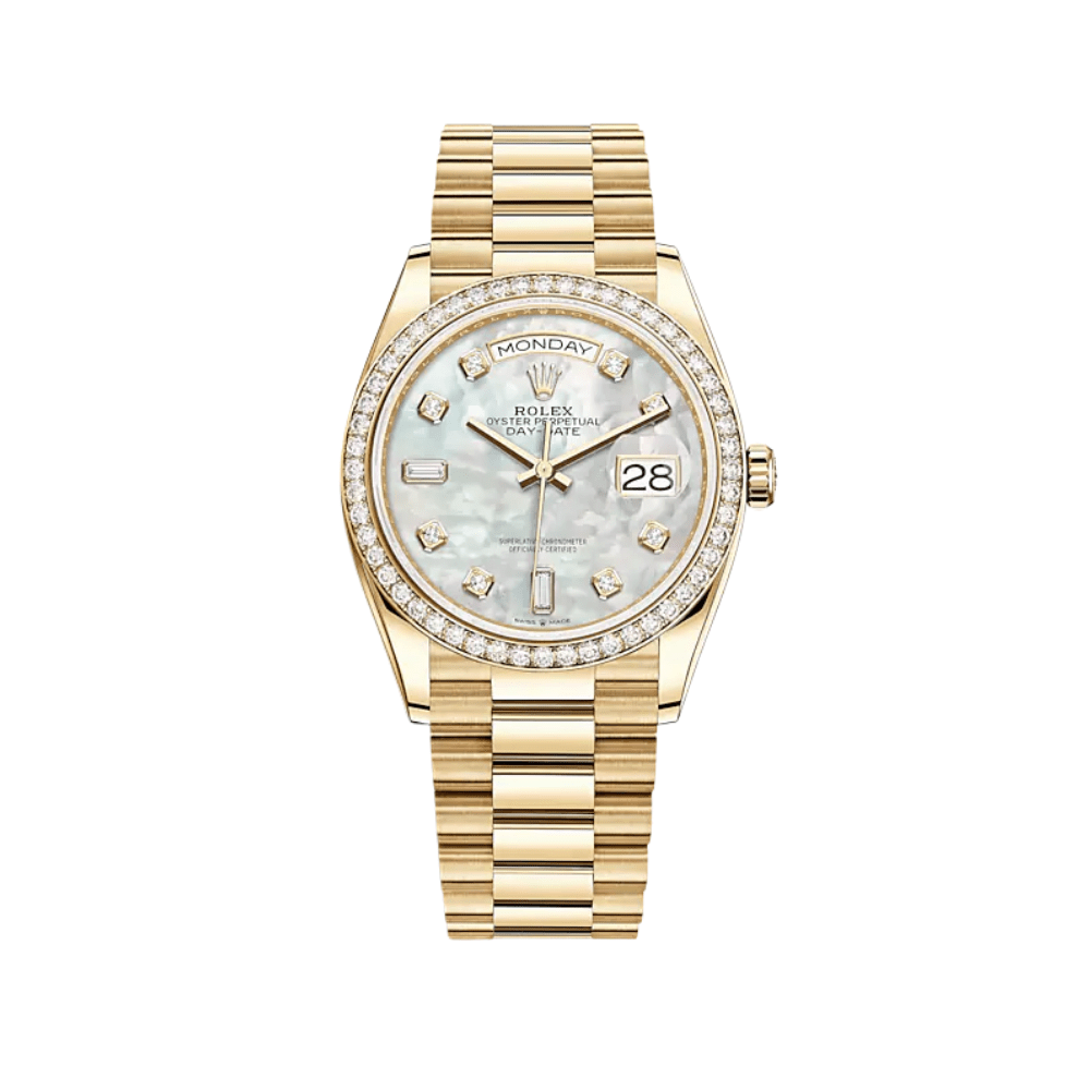rolex-day-date-36-yellow-gold-diamond-bezel-mop-diamond-dial-128348rbr-rolex-40267453726964.png Rolex Day-Date 36 128348RBR Yellow Gold Diamond Bezel Mother of Pearl Diamond Dial - Image 1