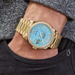 Rolex Day-Date 36 128348RBR Yellow Gold Diamond Bezel Turquoise Diamond Dial - Image 2