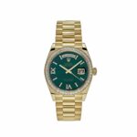 Rolex Day-Date 36 128348RBR Yellow Gold Green Malachite Dial Diamond Bezel