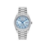 Rolex Day-Date 40 228396TBR Platinum Ice Blue Arabic Dial Diamond Bezel