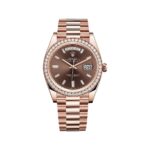 Rolex Day-Date 40 228345RBR Rose Gold Diamond Bezel Chocolate Dial