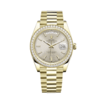Rolex Day-Date 40 228348RBR Yellow Gold Diamond Bezel Silver Dial