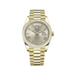 Rolex Day-Date 40 228398TBR Yellow Gold Diamond Bezel Silver Dial