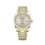 Rolex Day-Date 40 228398TBR Yellow Gold Diamond Bezel Silver Dial