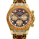Rolex Daytona 116598SACO Yellow Gold 'Leopard' Diamond Dial Cognac Sapphire Bezel - Image 4