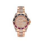 Rolex GMT-Master II 126755SARU Rose Gold Sapphire and Ruby Diamond Pave